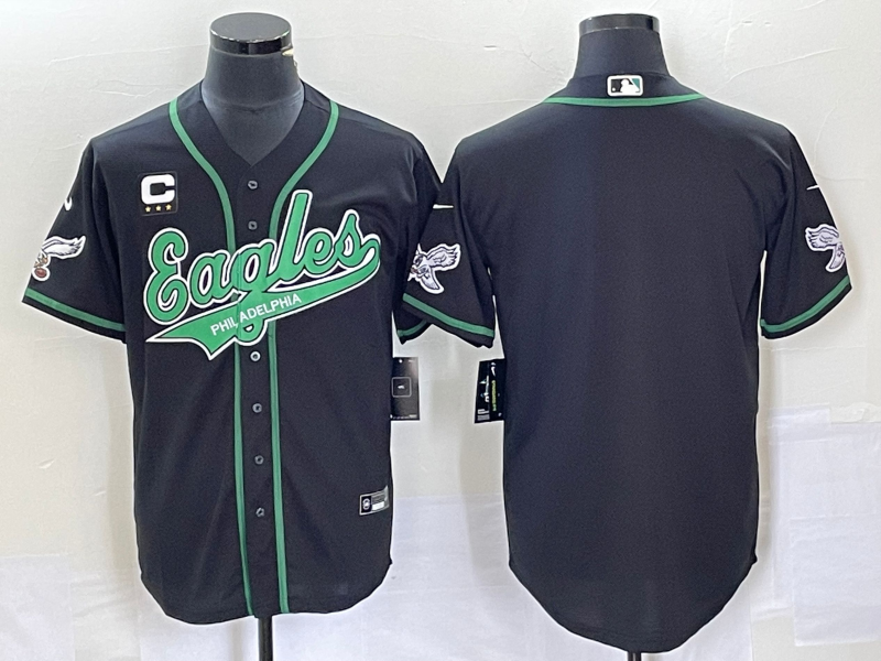 Men's Philadelphia Eagles Blank Black With C Patch Cool Base Stitched Baseball Jersey